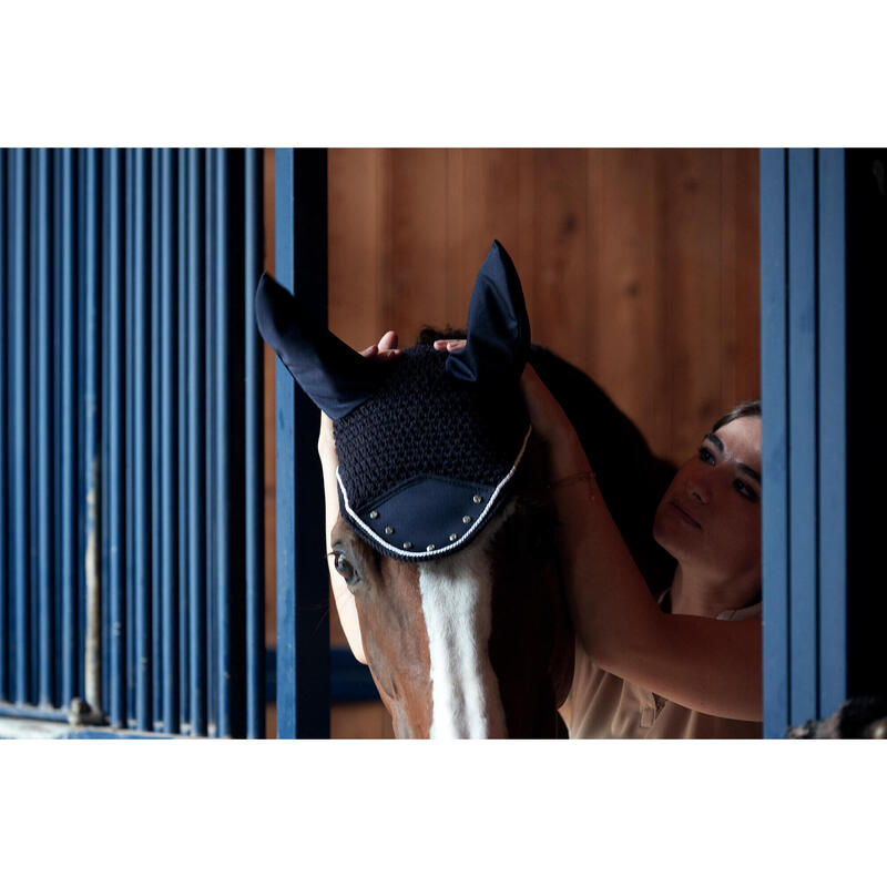 Proteção de Orelhas Strass Equitação Cavalo Azul-marinho