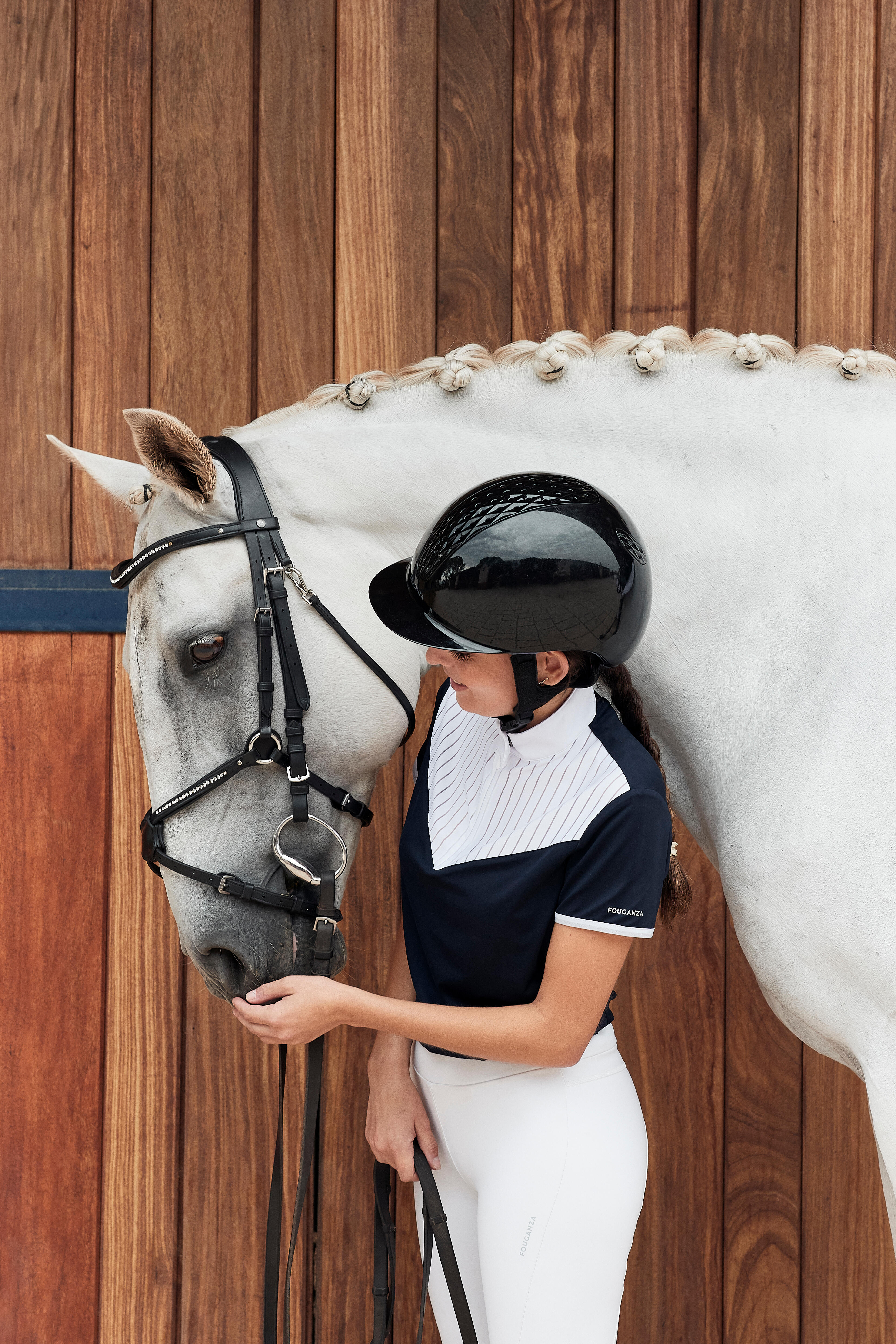Polo de concours équitation manches courtes femme - 500 bleu - FOUGANZA