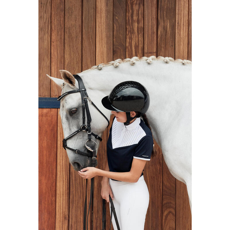 Polo de Manga Curta de Concurso de Equitação Mulher - 500 Azul-marinho