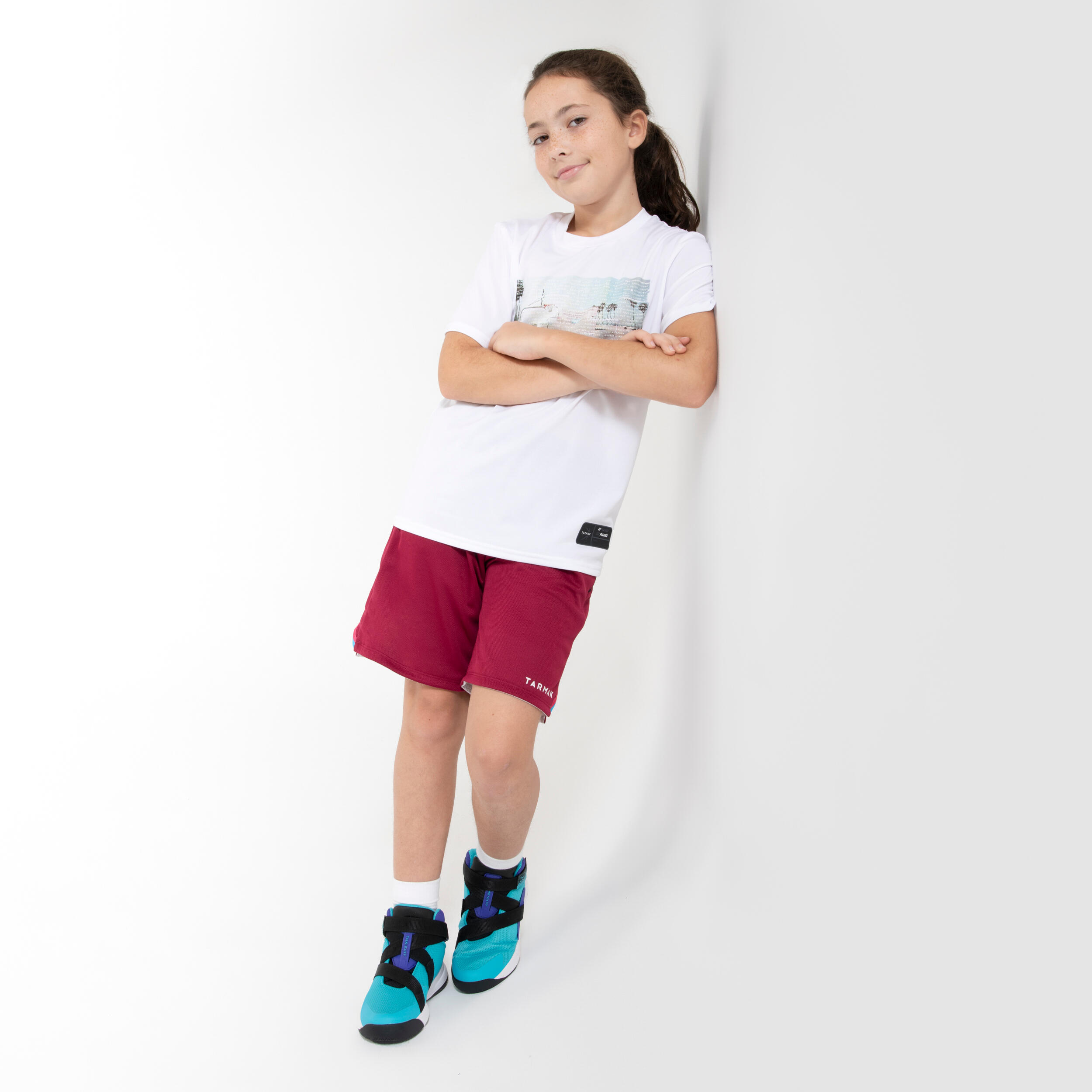 Kids' Reversible Basketball Shorts SH500R - Burgundy/White 5/5