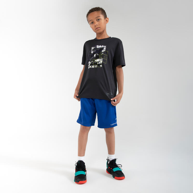 Girls'/Boys' Basketball T-Shirt TS500 Fast - Black Basket