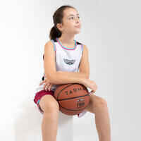 Basketballtrikot ärmellos wendbar T500R Kinder weiss/bordeaux