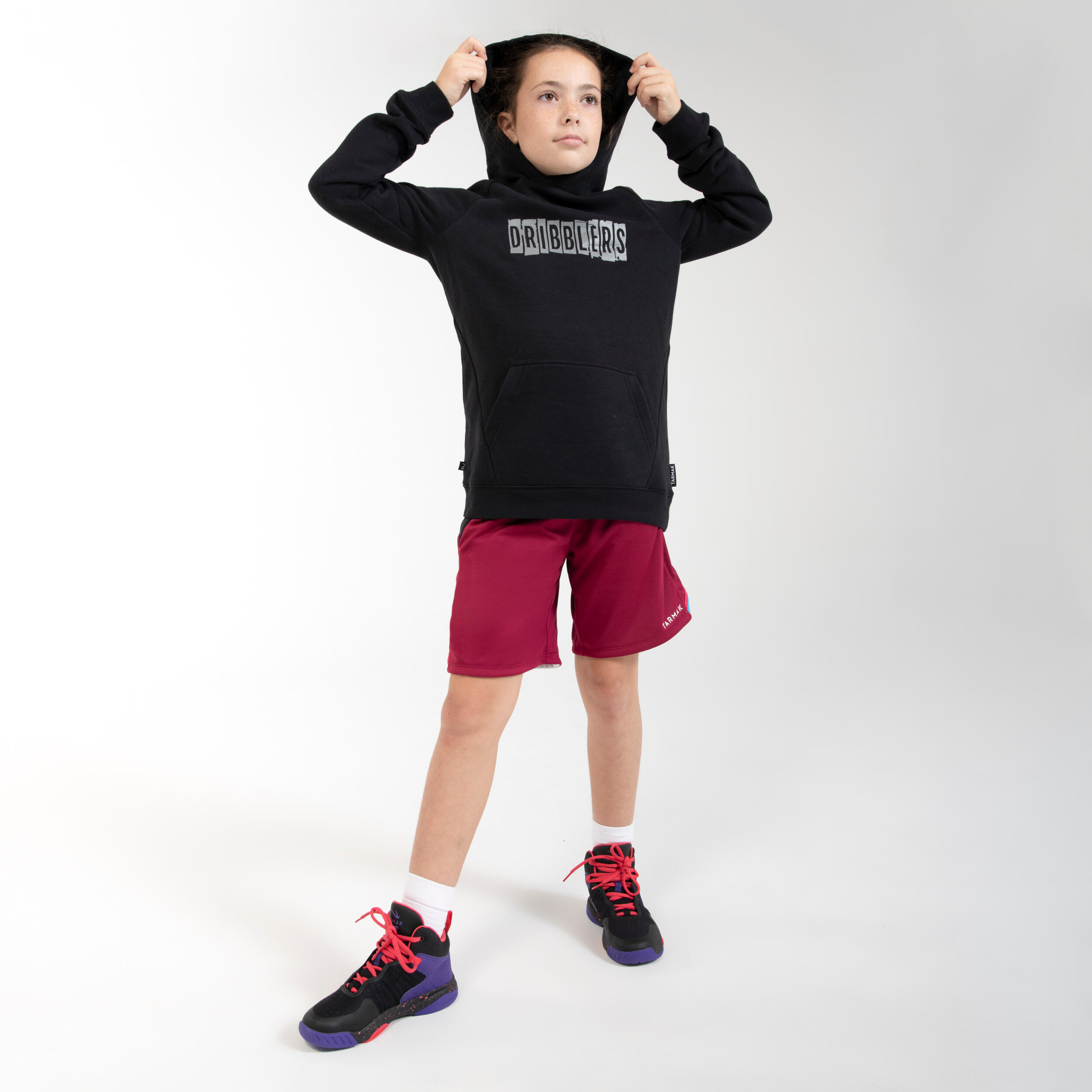 Kids' Reversible Basketball Shorts SH500R - Burgundy/White 4/5