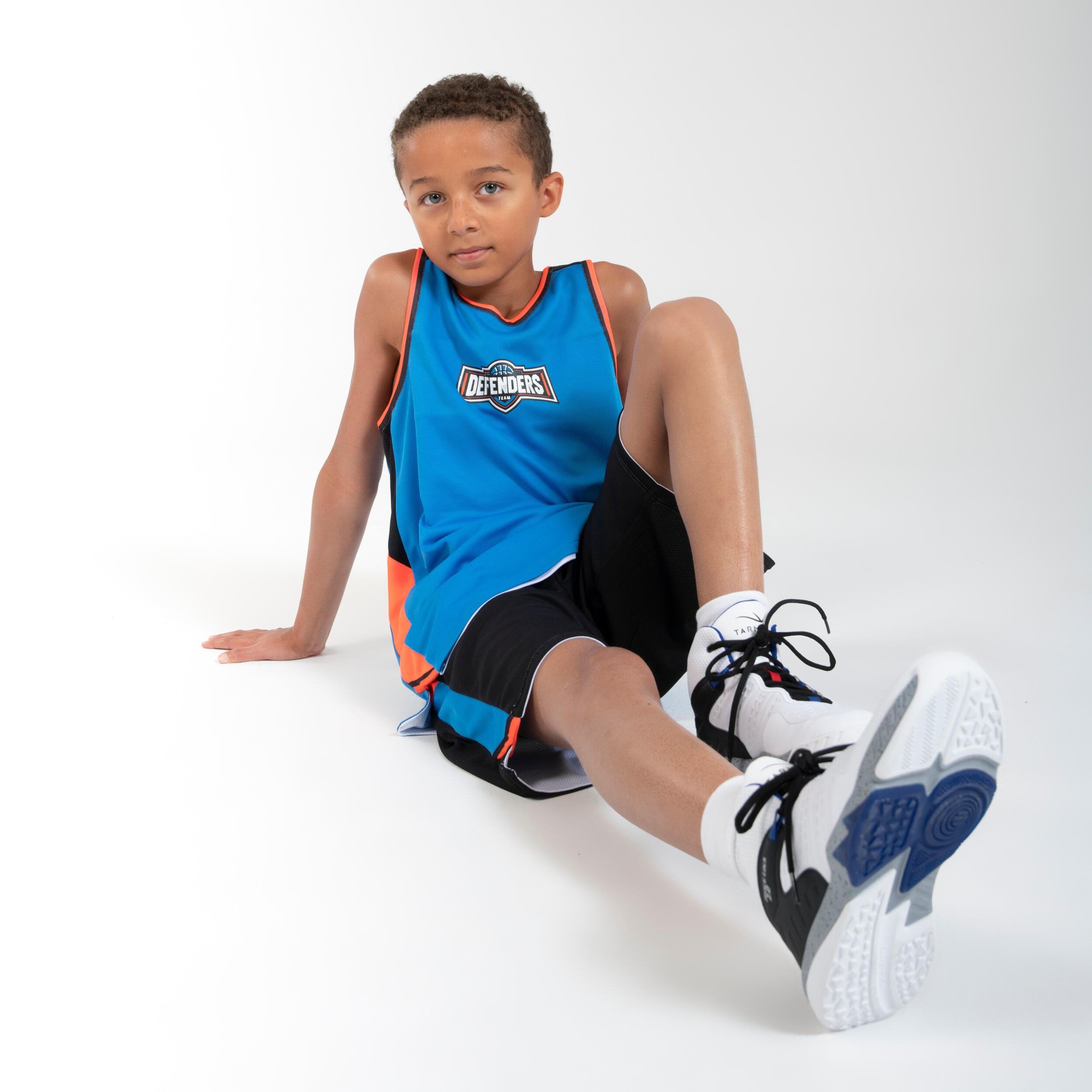 Kids' Reversible Sleeveless Basketball Jersey T500R - Blue/White/Orange 8/8