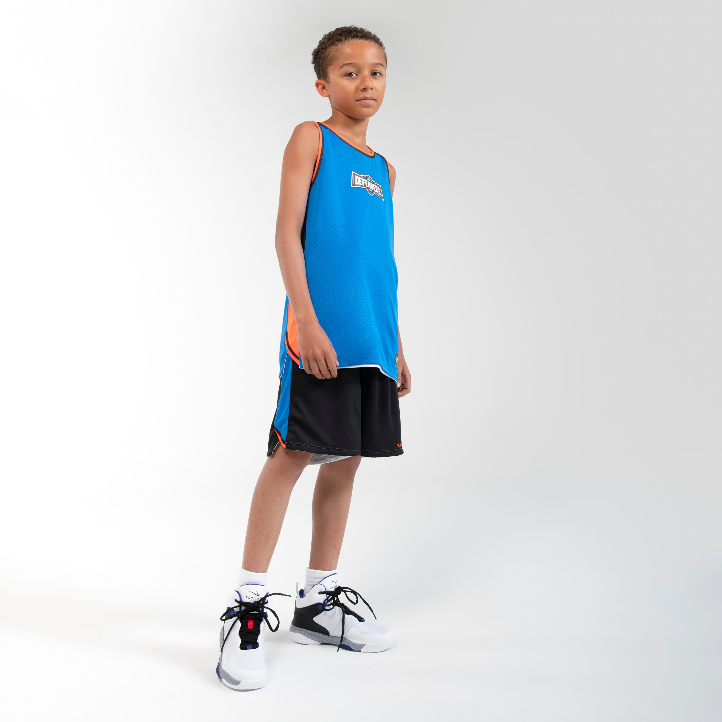 Kids' Reversible Basketball Shorts SH500R - White/Black/Orange 5/5