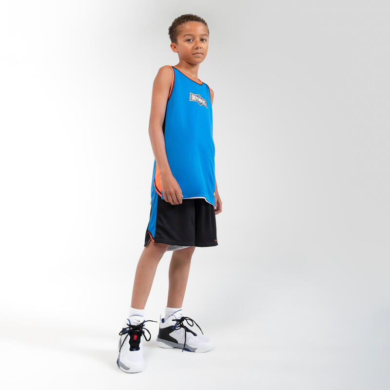 Pantaloncini basket bambino SH 500R reversibili nero-arancione