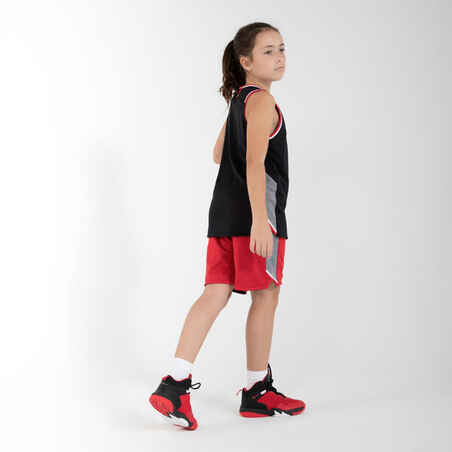 Pantalón Corto Baloncesto reversible Niños SH500R Rojo Negro