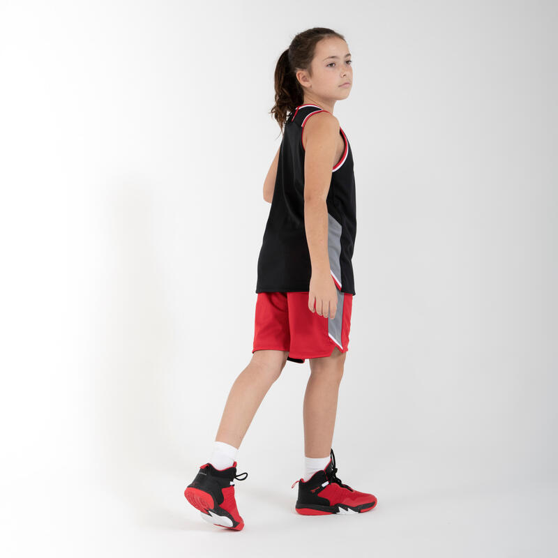 Çift Taraflı Çocuk Basketbol Şortu - Kırmızı / Siyah - SH500R 
