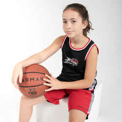 Kids' Reversible Sleeveless Basketball T-Shirt / Jersey T500R - Black/Red