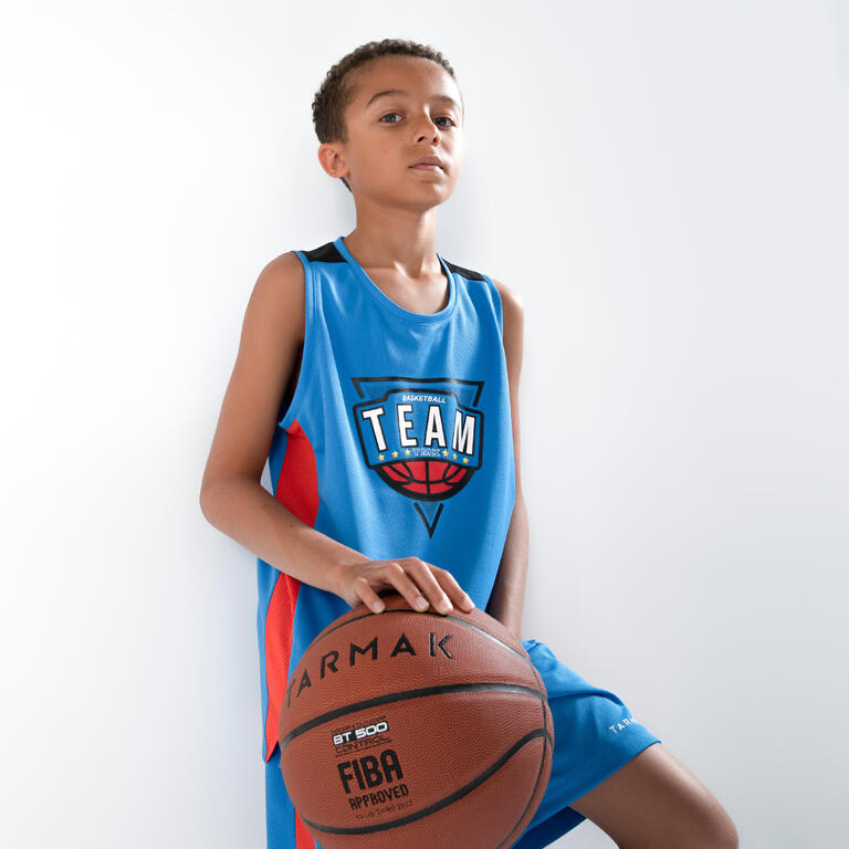 Kids' Sleeveless Basketball Jersey T500 - Blue - 5-6years/3'7-4' By TARMAK | Decathlon