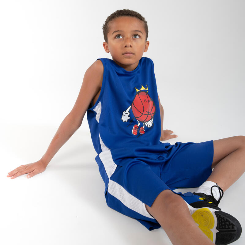 Çocuk Kolsuz Basketbol Forması - Mavi/Beyaz - T500