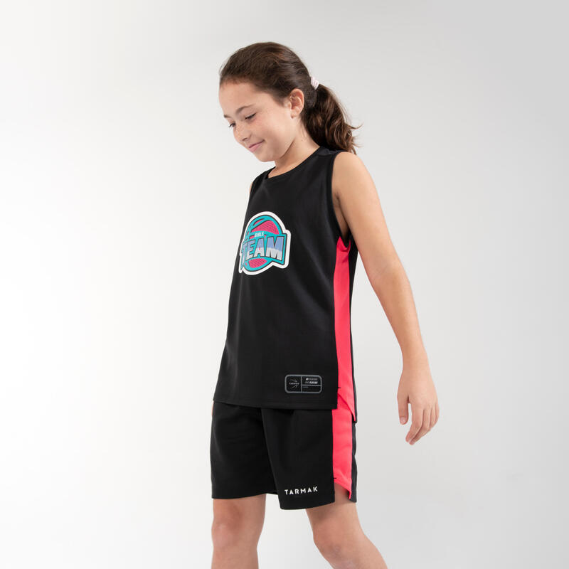 Basketbalshort voor jongens/meisjes SH500 zwart/roze