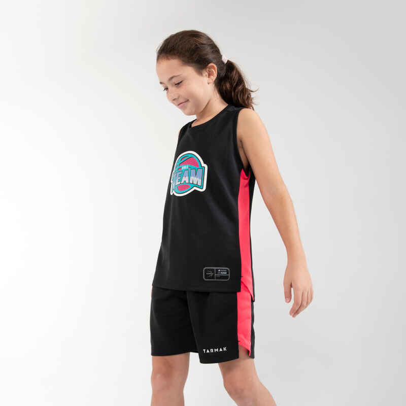 Basketballshorts SH500 Kinder schwarz/rosa