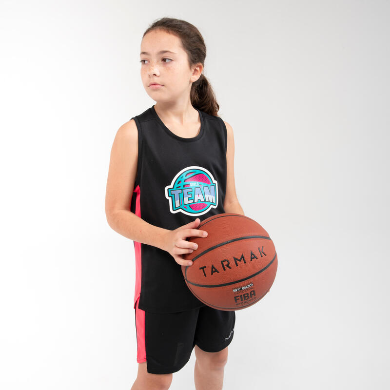 Boys'/Girls' Sleeveless Basketball T-Shirt/Jersey T500 - Black/Pink Team