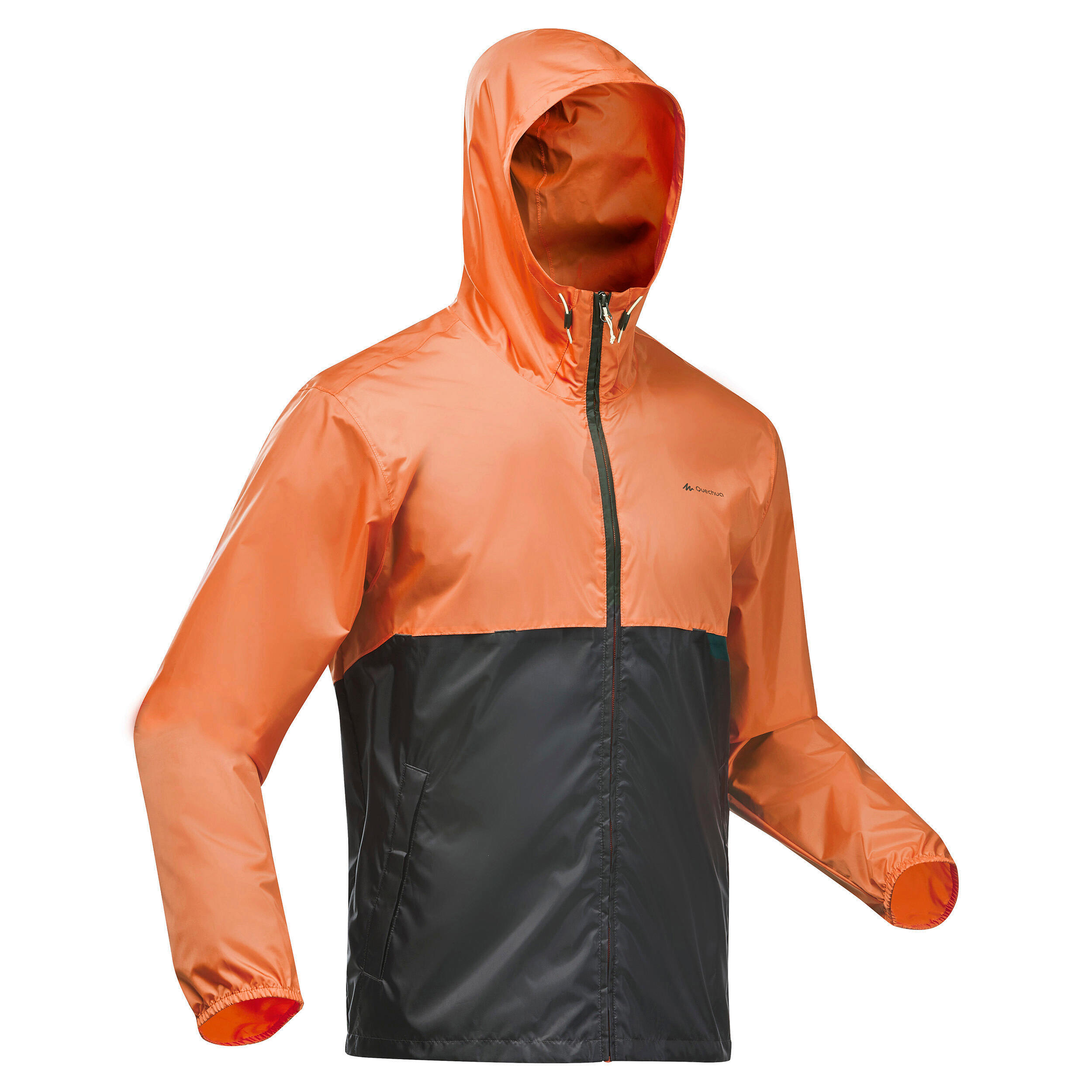 Jachetă Impermeabilă cu fermoar Drumeție Raincut Portocaliu-Gri Bărbați QUECHUA decathlon.ro