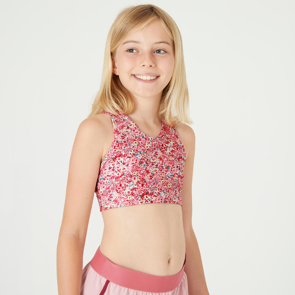 Brassière de sport respirante fille, Imprimé Tye and dye mauve