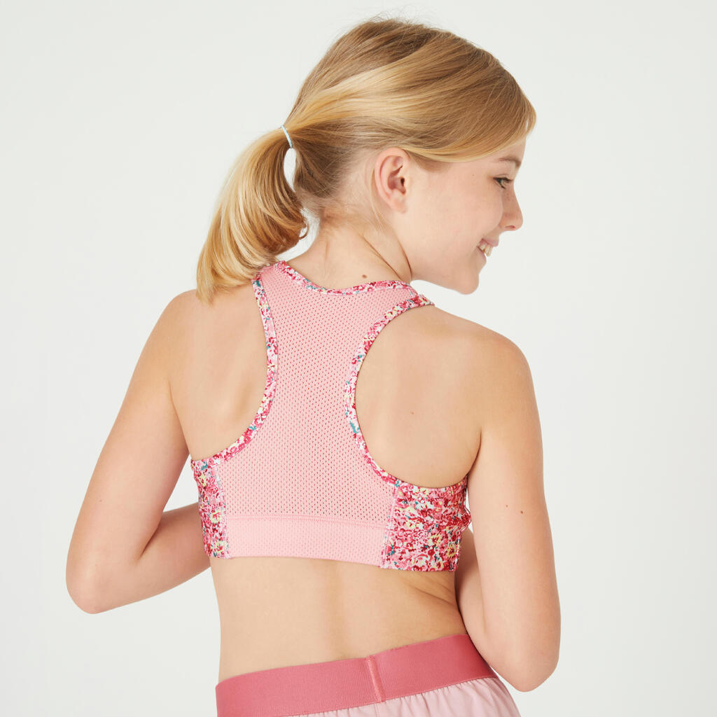 Brassière de sport respirante fille, Imprimé Tye and dye mauve