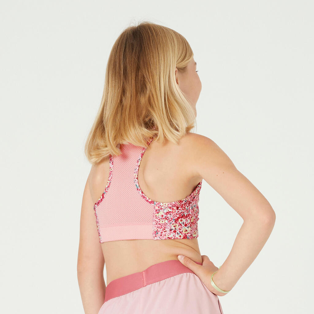 Brassière de sport respirante fille, Imprimé Tye and dye mauve