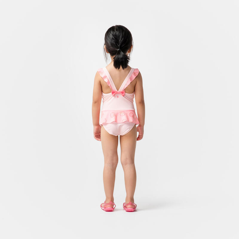 女嬰連身裙泳裝 - 粉紅色美人魚印花