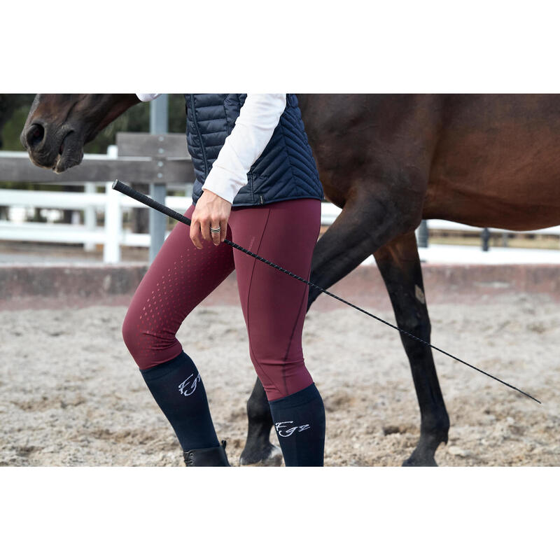 Leggings equitazione donna 500 FULL GRIP bordeaux