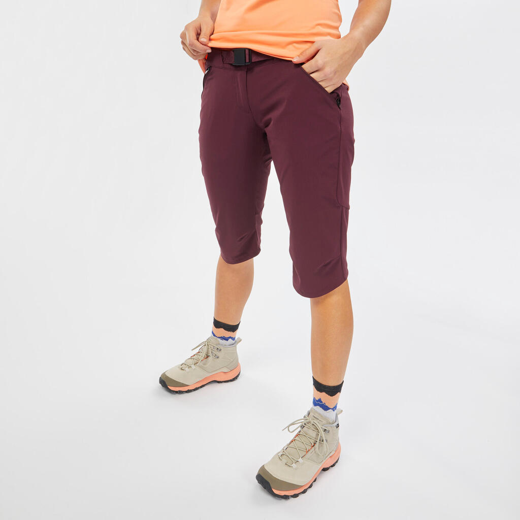 Wanderhose Damen dreiviertel - MH500 bordeaux