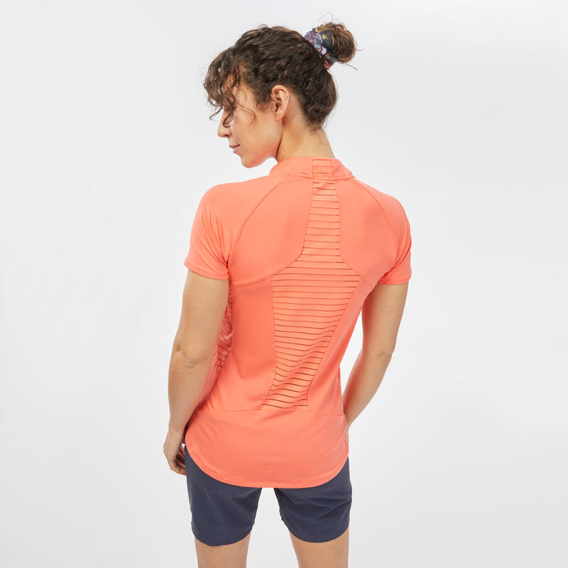 Camiseta de montaña y trekking manga corta Mujer Quechua MH500 naranja