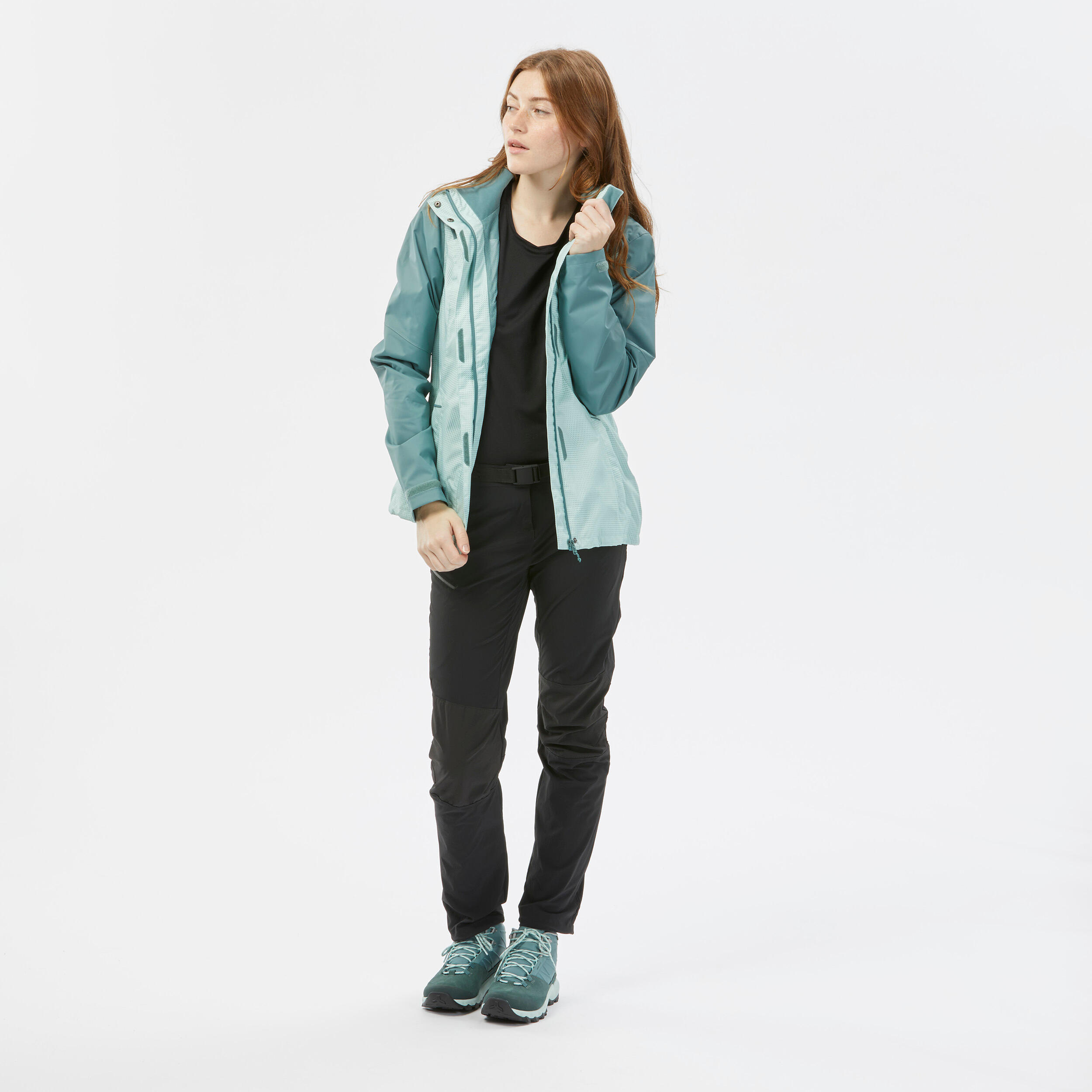 Wanderjacke Bergwandern MH100 wasserdicht Damen grün 14/16