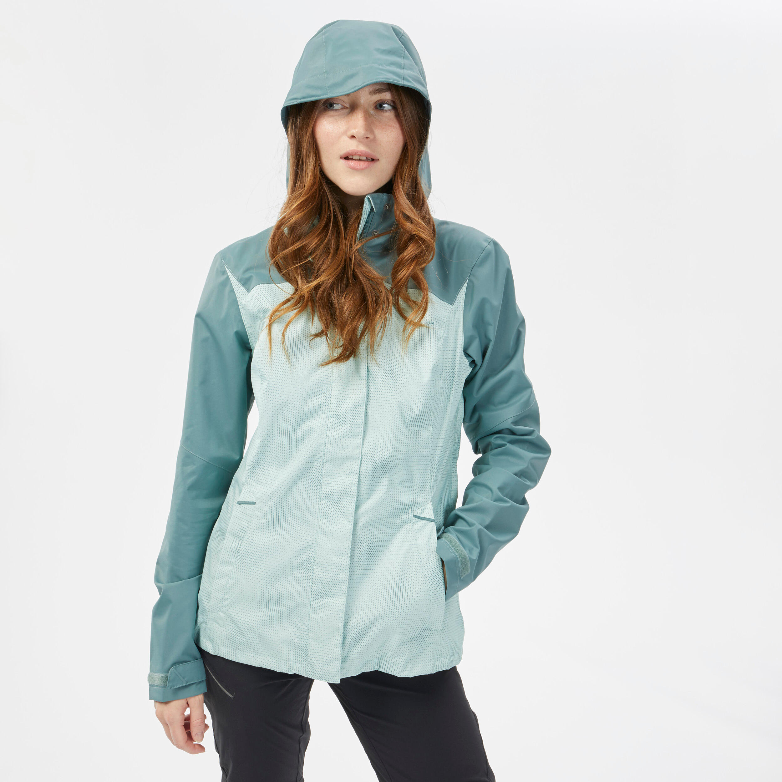 Women’s Hiking Jacket MH 100 Green Frozen cedar, Green, Turquoise
