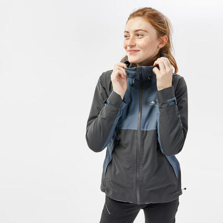 Куртка жіноча MH500 для гірського туризму водонепроникна сіра/синя