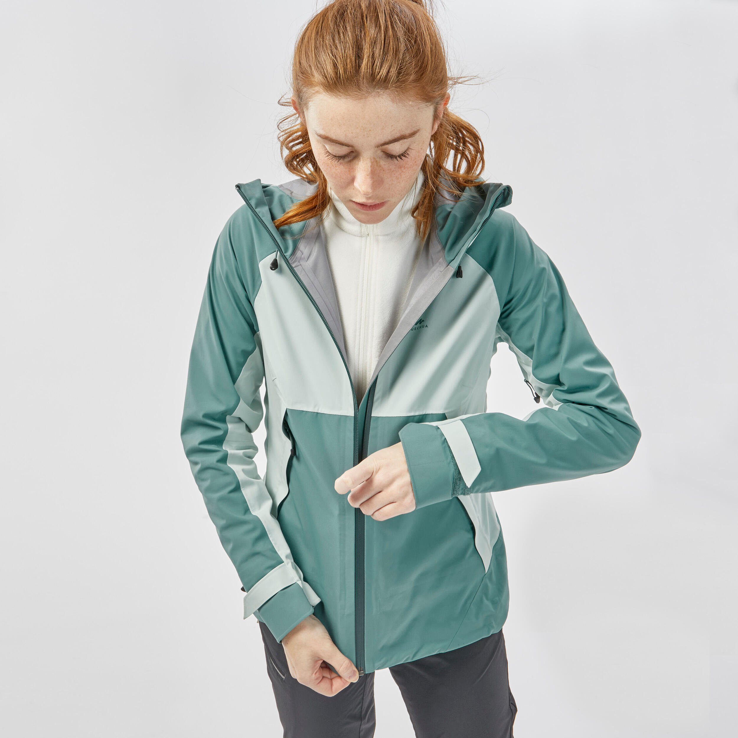 Women s Mountain Hiking Waterproof Jacket MH500 Khaki Green