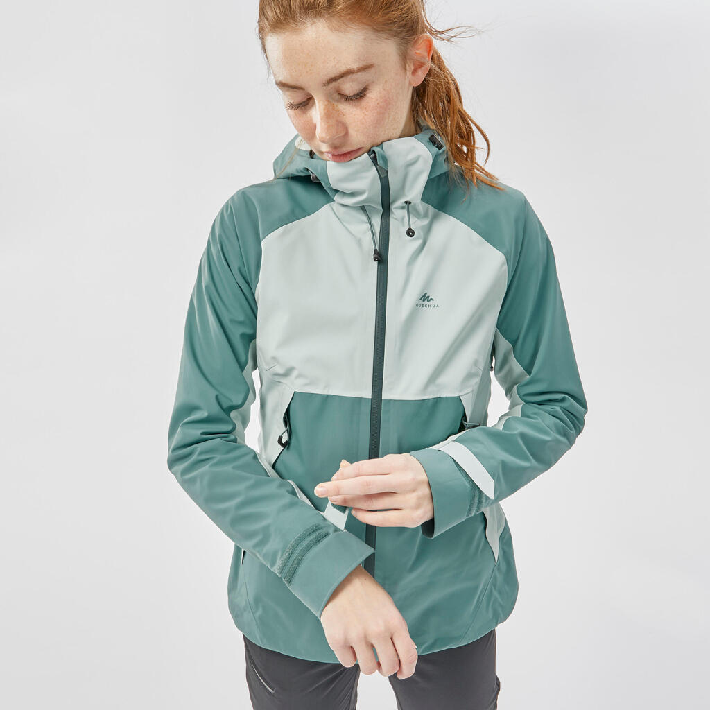 Women's Waterproof Mountain Walking Jacket - MH500 - Green Sorbet