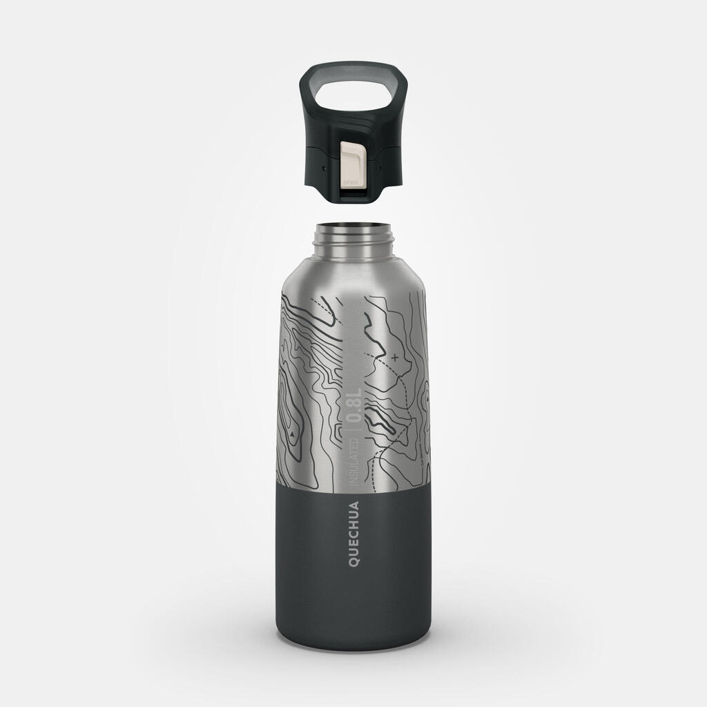 Trinkflasche 0,8 l Isolierflasche Edelstahl Wandern - MH500 LTD schwarz 