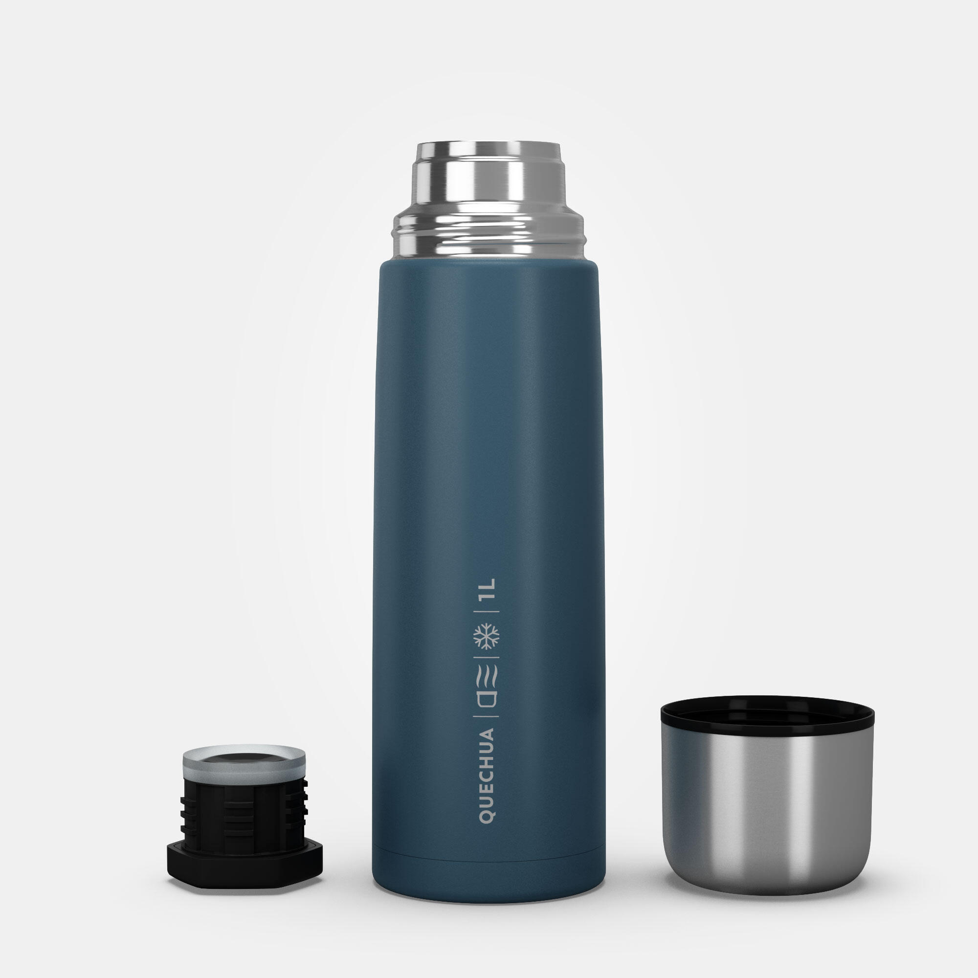 1 L stainless steel isothermal water bottle with cup for hiking - Blue 2/9