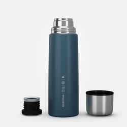 1 L stainless steel isothermal water bottle with cup for hiking - Blue