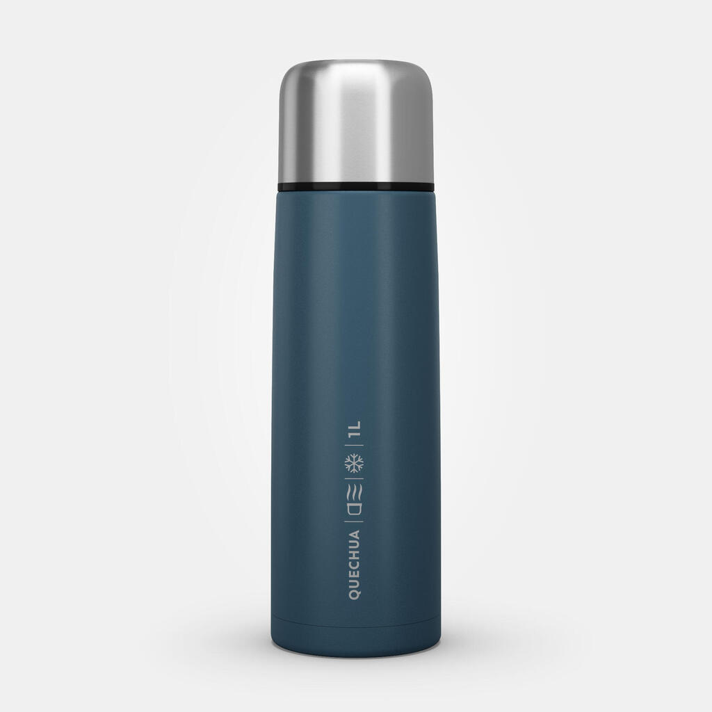 Botella isotérmica inox 1L con vaso para senderismo - azul 