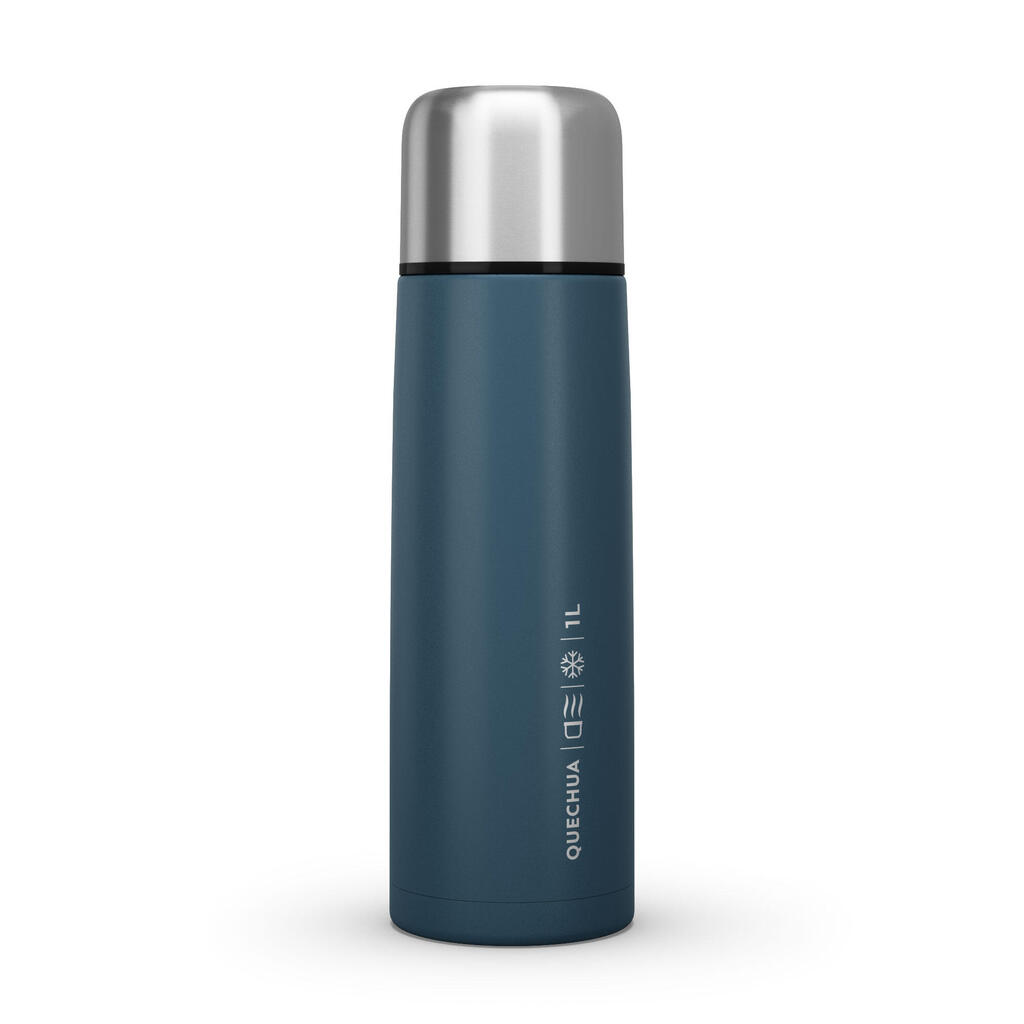 Bouteille isotherme inox 1L avec gobelet pour la randonnée - bleu