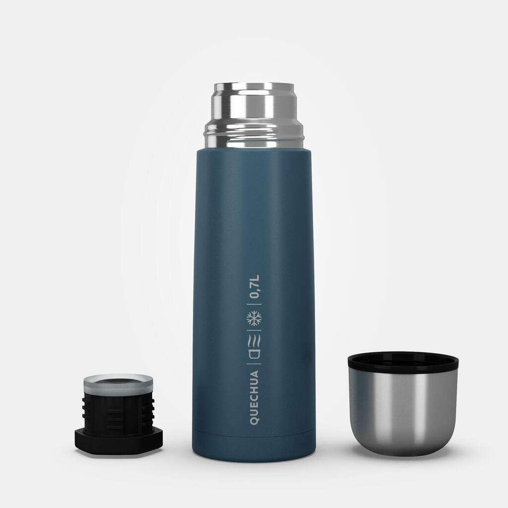 0.7 L stainless steel insulated flask with cup for hiking - Blue