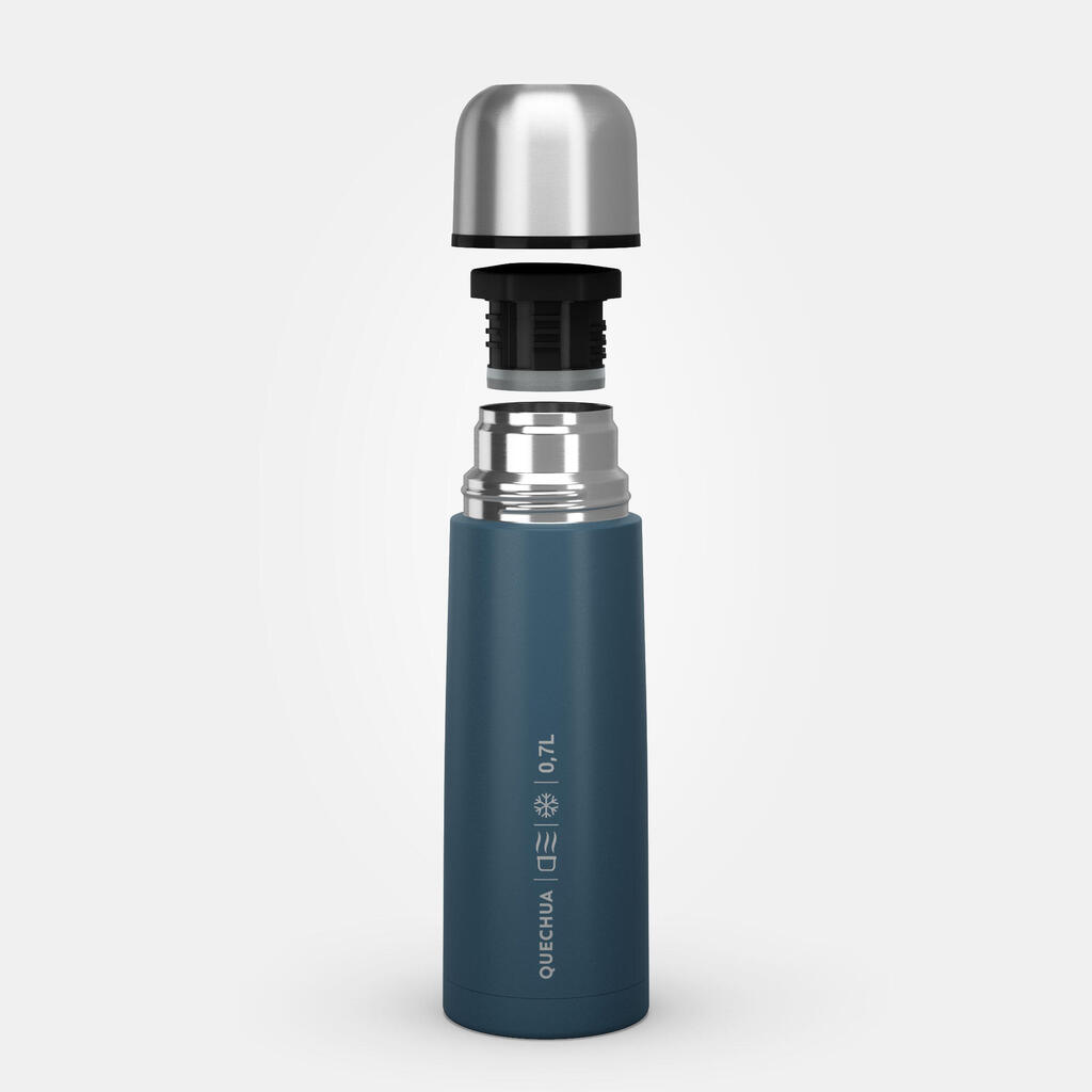 0.7 L stainless steel insulated flask with cup for hiking - Blue