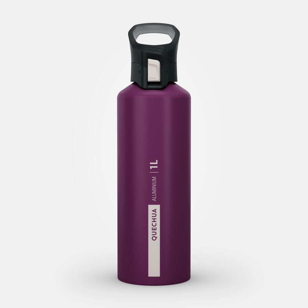 1 L aluminium flask with quick opening cap for hiking - Purple