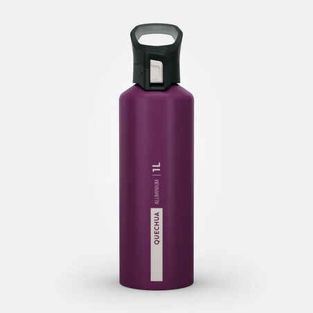 1 L aluminium flask with quick opening cap for hiking - Purple