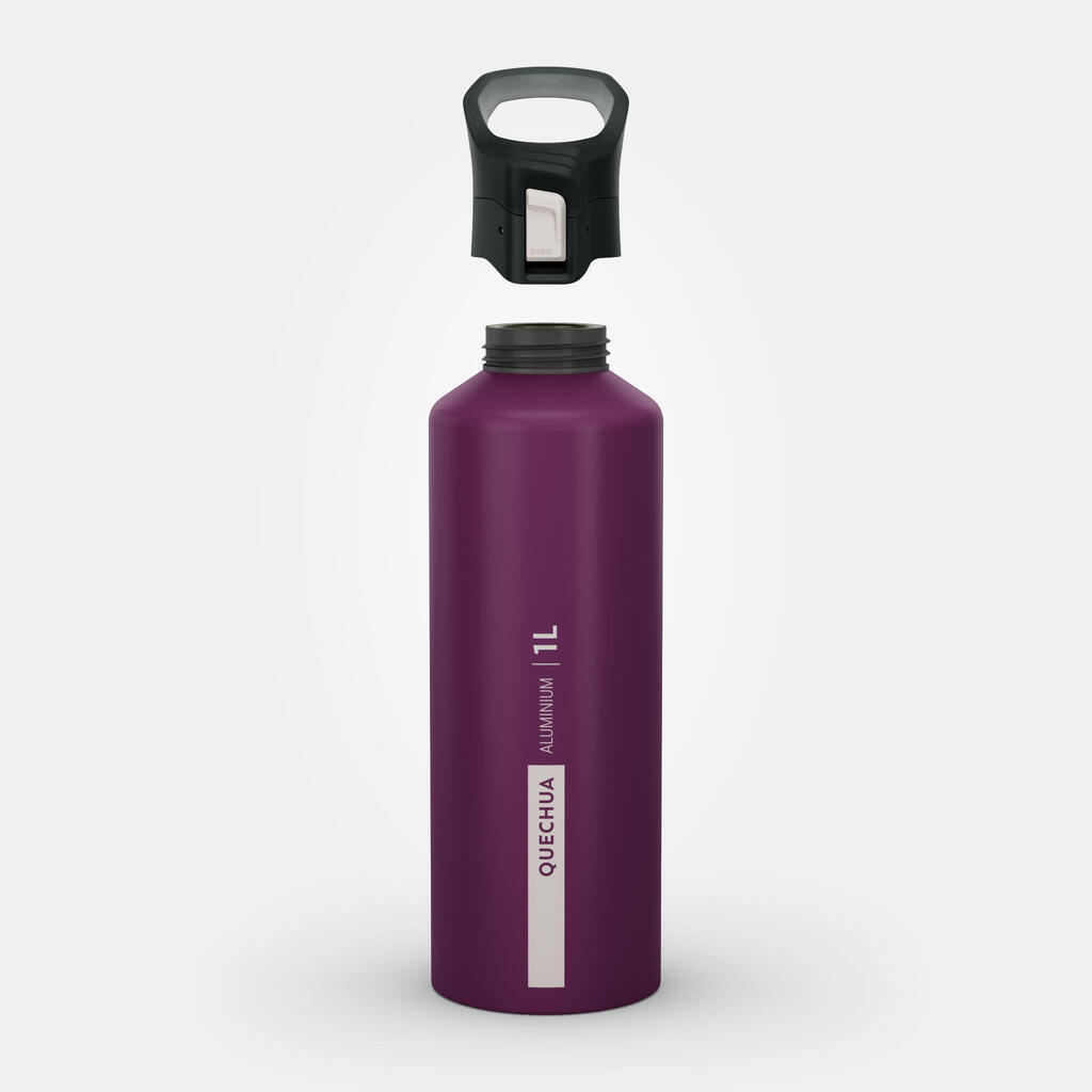 1 L aluminium flask with quick opening cap for hiking - Purple