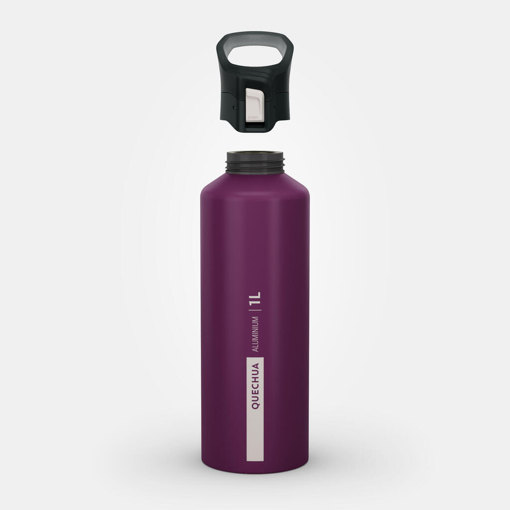 Hliníková fľaša 1 l s rýchlouzáverom na turistiku fialová