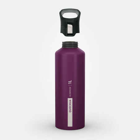 1 L aluminium water flask 500 with quick-release cap for hiking - Purple