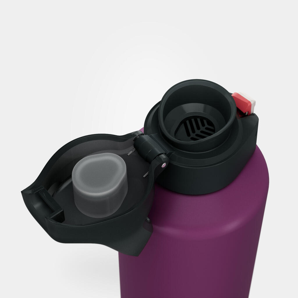 1 L aluminium flask with quick opening cap for hiking - Purple