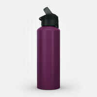 1 L aluminium water flask 500 with quick-release cap for hiking - Purple