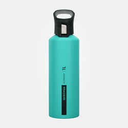 Aluminium 1 L flask with quick opening cap for hiking - Green