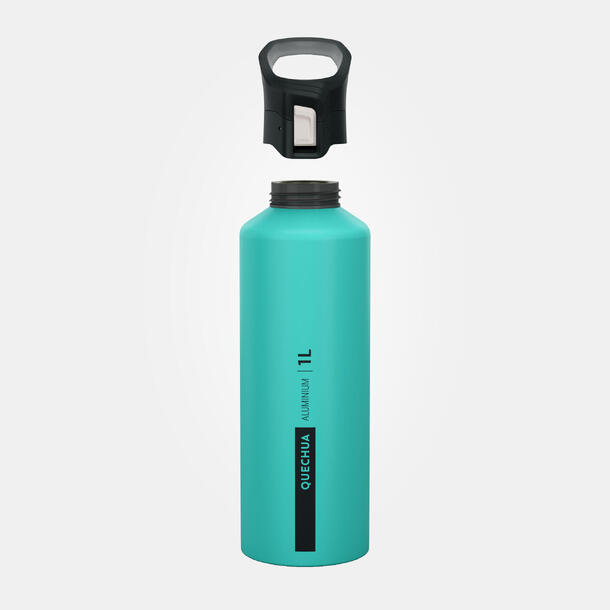 Recycled Aluminium Hiking Flask with Quick Opening Cap MH500 1 Litre Green