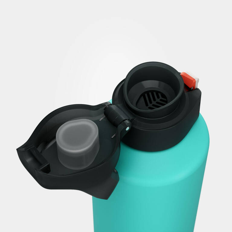 Aluminium 1 L flask with quick opening cap for hiking - Green