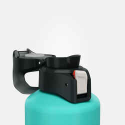 Aluminium 1 L flask with quick opening cap for hiking - Green
