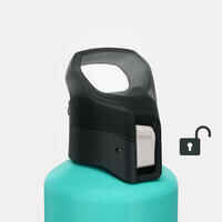 Aluminium 1 L flask with quick opening cap for hiking - Green
